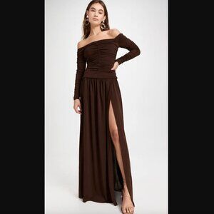 🤤✨Tanya Taylor Mocha Chocolate Brown Marla Long Sleeve Maxi Slit Dress 🤤✨